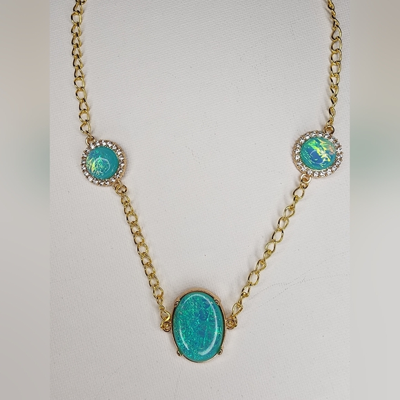 Enchanting Gold-Tone & Aqua Opalite Necklace - Picture 2 of 4